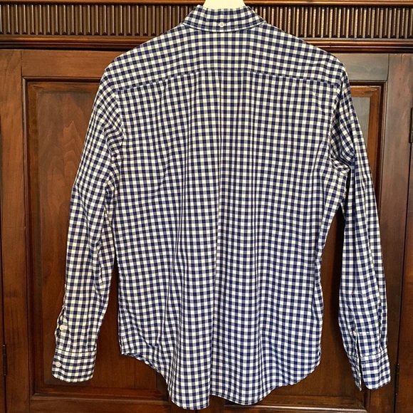 Ralph Lauren navy white gingham button down shirt yellow polo pony - Picture 3 of 13